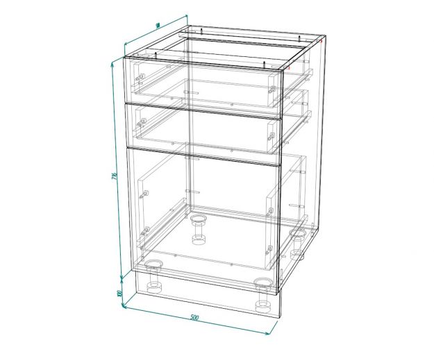 Норд Line ШН3Я 500 Шкаф нижний с 3-мя ящиками (Софт даймонд/корпус Белый)