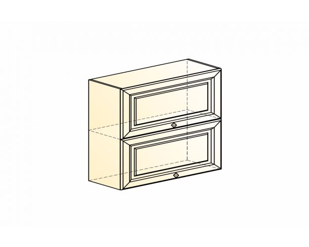 Атланта Шкаф навесной L800 Н720 (2 дв. гл. гориз.) (эмаль) (Белый/Белый глянец патина золото)